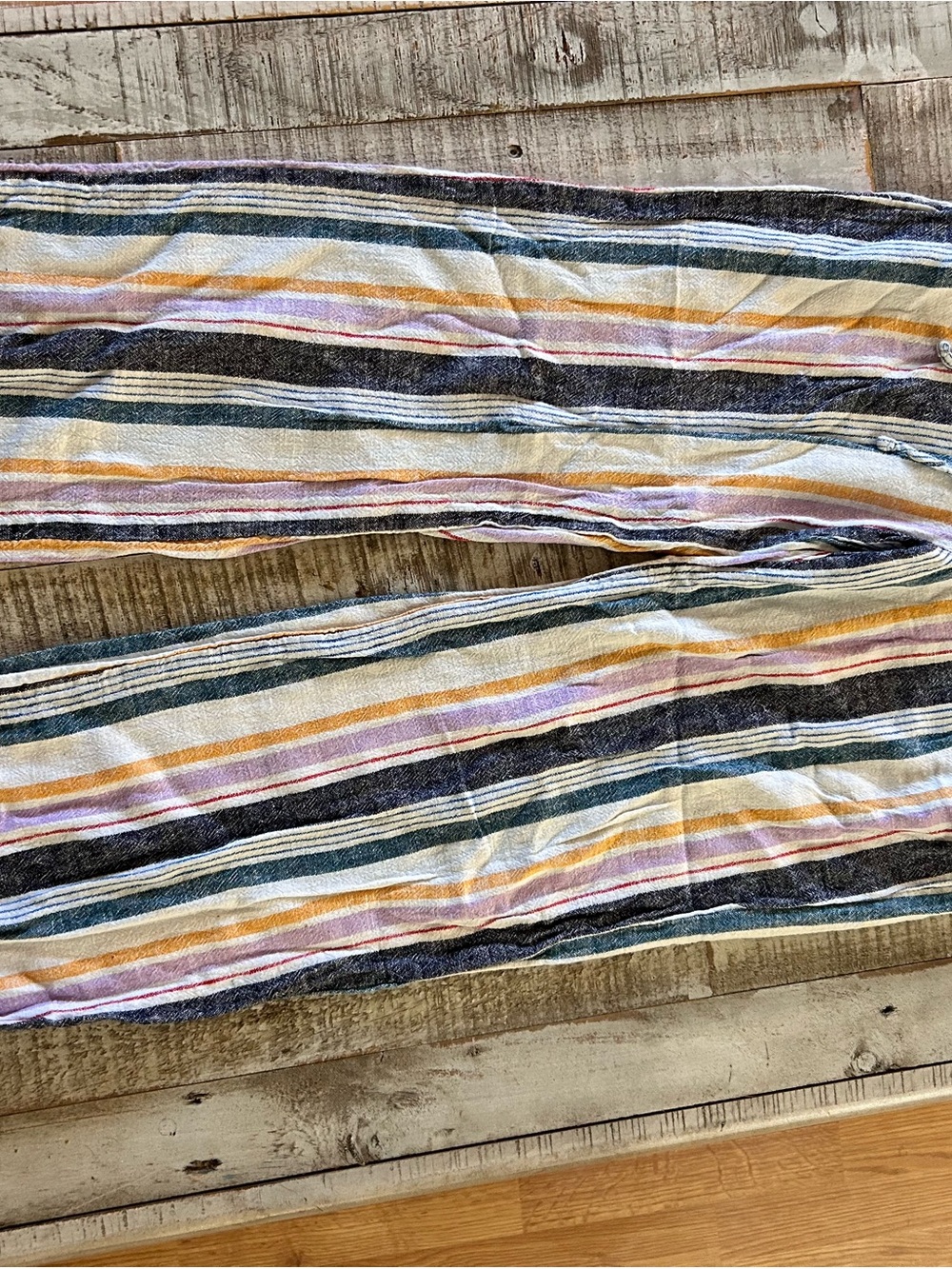 Old Navy Striped Cotton Throw Blanket in White, Navy & Mustard